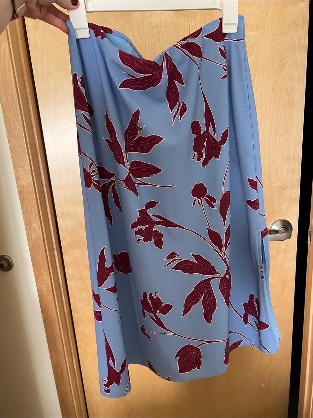 Thakoon Blue Floral Midi Skirt with Burgundy Print